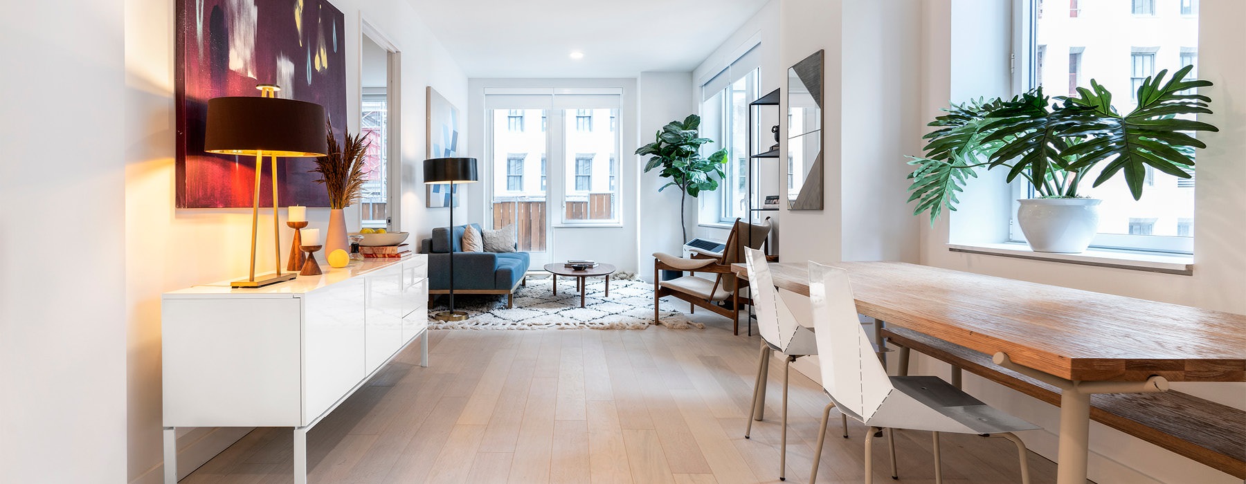 well lit dining area with window bench